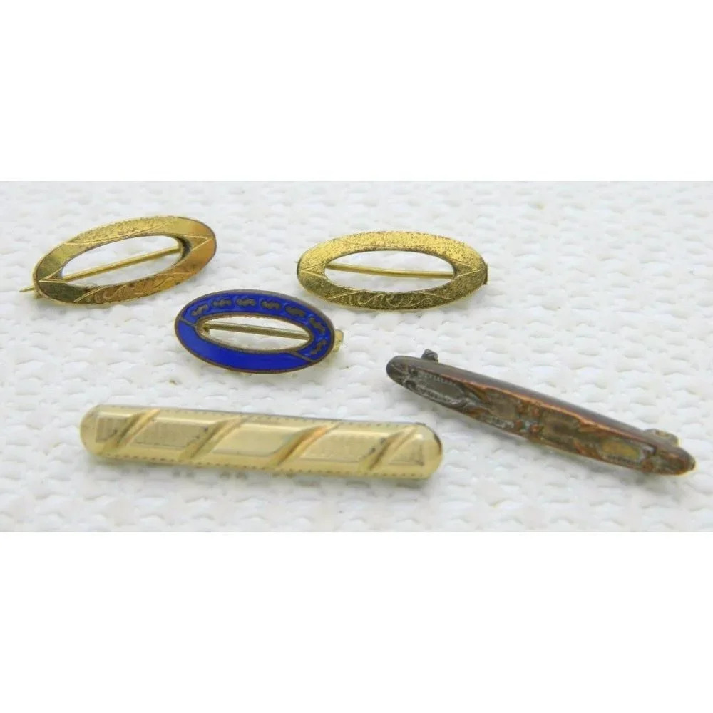 Antique Lot of 5 Five Victorian Gold Filled Bar Pin Brooches Enamel Engraved